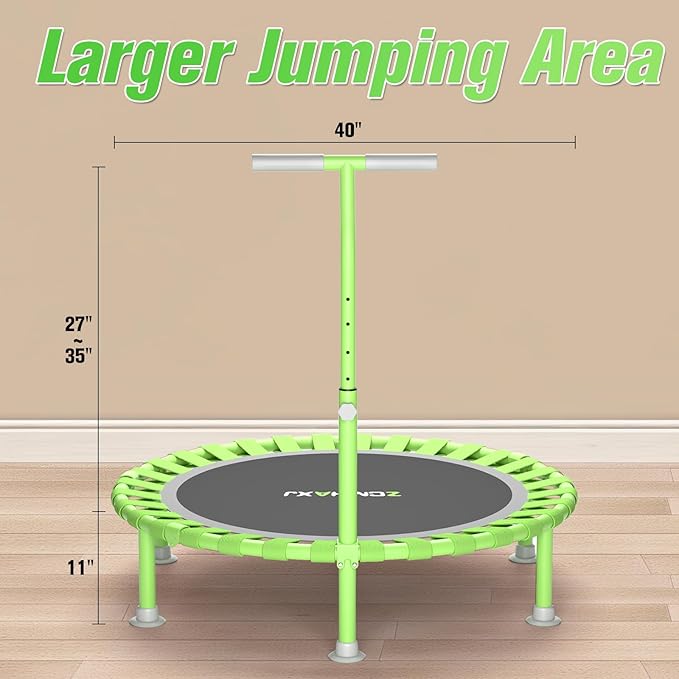 ZCMHAXJ Foldable Mini Trampoline, 40" Rebounder Trampoline for Adults & Kids, 450lbs Capacity with T-Shaped Adjustable Bar, Indoor Fitness Workout Exercise Equipment