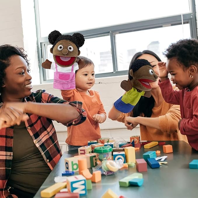 Family Hand Puppets, Puppets for Adults Puppets for Kids Role Paly Family Members 11.8 INCH, Multicultural Finger Puppet with Movable Mouth Soft Plush Puppets for Storytelling Teaching (African Style)