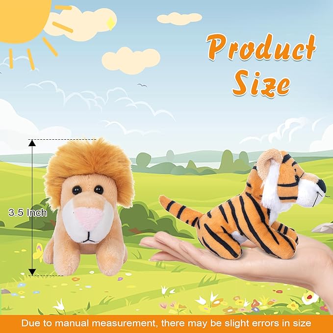 My OLi 10 Pack Plush Wild Animals Toys - 3.5 Inch Jungle Stuffed Animal Bulk Toys for Kids: Tiger Lion Elephant Monkey Hedgehog Rabbit Squirrel Owl Fox Bison