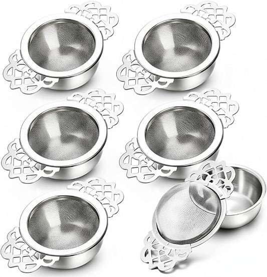 6 Pack Mesh Tea Filter Strainers, Stainless Metal Tea Infuser, Tea Steeper with Handle and Drip Bowl for Loose Tea, Sliver, 2.5 Inch