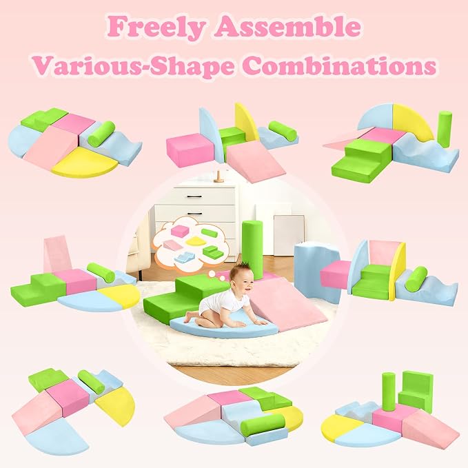 QUCHI Climbing Toys for Toddlers, Toddler Climbing Toys Indoor, 7-Piece Soft Foam Climbing Blocks Set, Toddler Playtime Corner Climber Indoor Foam Play Gym for Climbing Crawling and Sliding