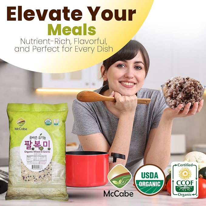 McCabe Organic 8 Mixed Grain - Organic Whole Mixed Grains Rice Mix 12Lbs | Rich with Fiber & Minerals | USDA and CCOF Certified | Product of USA (Pack of 2)
