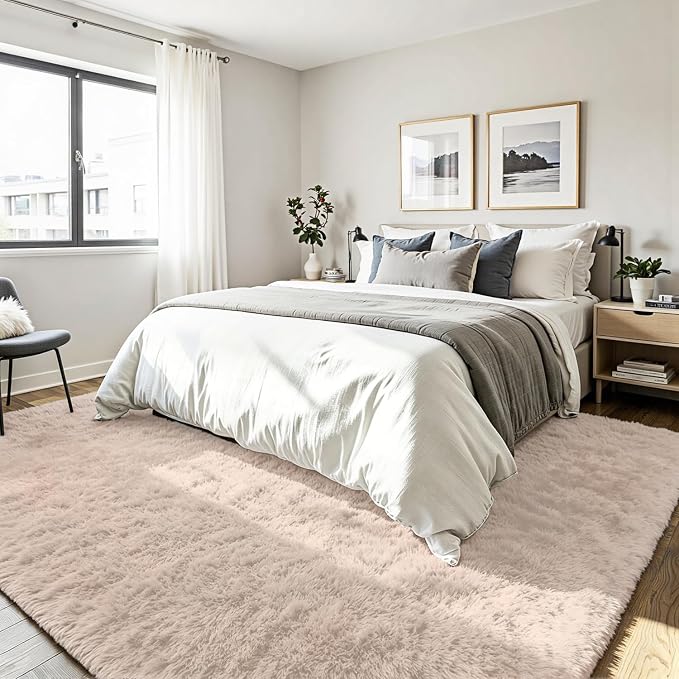 5x8 Area Rug for Living Room, Ultra Soft Fluffy Beige Rugs for Bedroom, Non Slip Large Shag Carpet, Fuzzy Plush Nursery Rug, Thick Washable Indoor Floor Carpets for Kids Office Dorm Home Decor