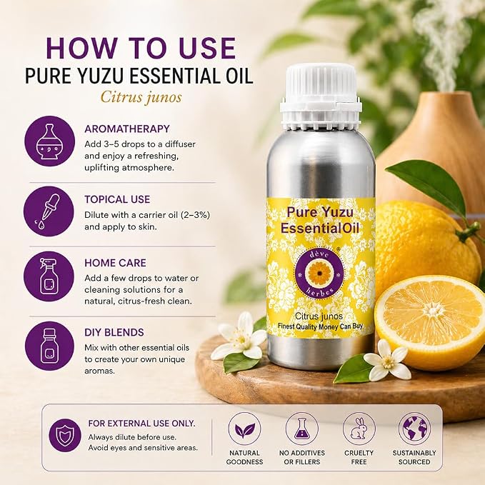 dève herbes Pure Yuzu Oil (Citrus junos) Cold Pressed 1250ml (42 oz)