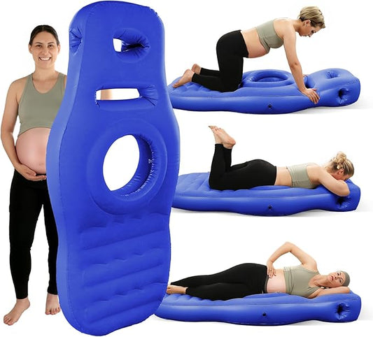 Inflatable Pregnancy Pillow with Hole - Pregnancy Blow Up Mattress, Maternity Pillow Inflatable for Prone Sleeping Includes Electric Pump, Relieves Back/Hip Pain, Blue