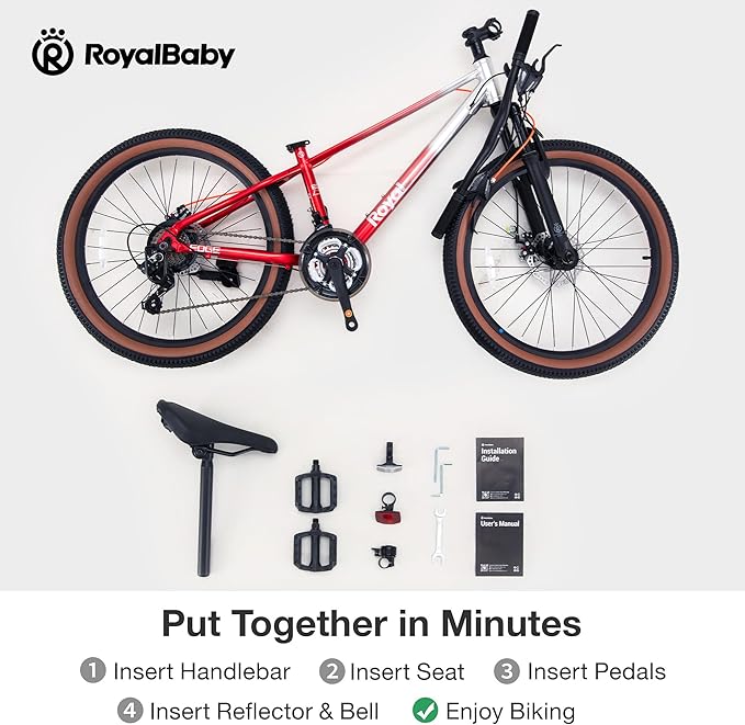 RoyalBaby Kids Mountain Bike for Boys and Girls, Ultra-Light Aluminum 20-26 Inch Wheel Bicycle for 6-14 Years Old Children, 7/21-Speeds Drivetrain