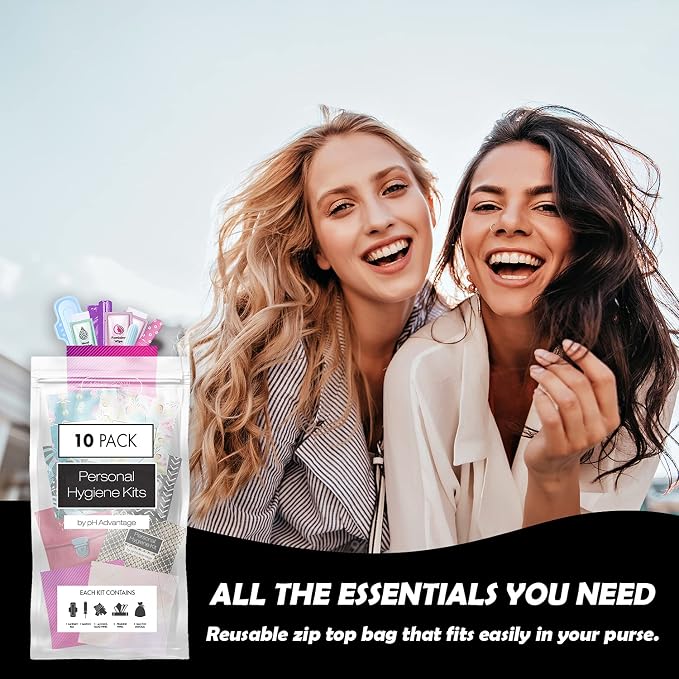 Menstrual Kit All-in-One 10 Pack - Assorted Colors | Convenience on The Go | Period Kit Pack for Travelling, Tweens & Teenager | Individually Wrapped Feminine Hygiene Product (V-3)