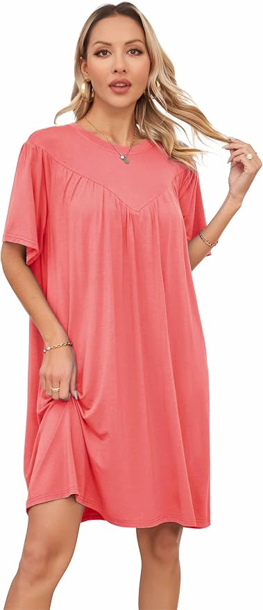 VintageClothing Nightgowns for Women Soft House Dresses Sleepshirts Short Sleeve Sleepwear Night Dress Moo Moo Nightgown