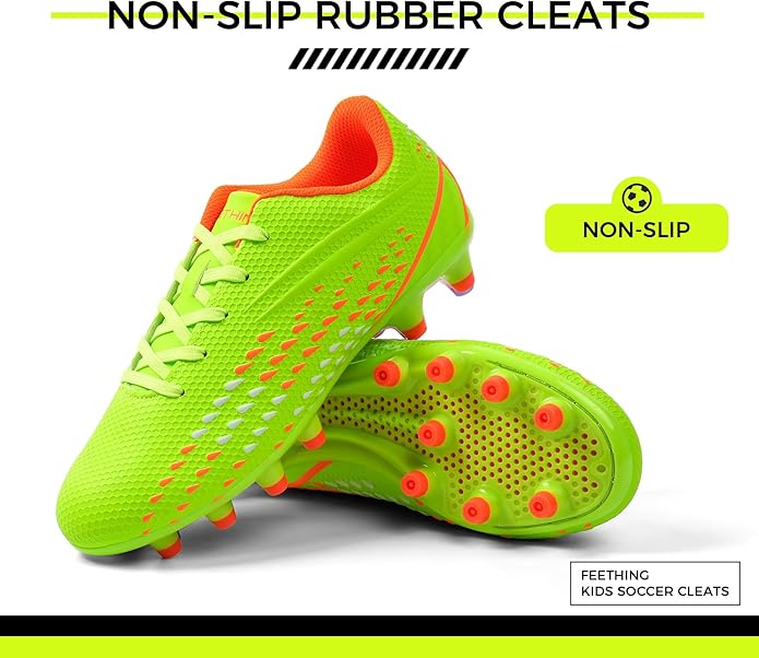 Kids Soccer Cleats for Boys and Girls - Lightweight Firm Ground Football Shoes with Plastic Studs for Natural Grass Play