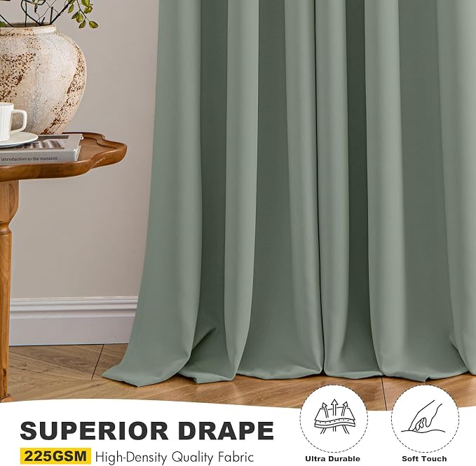 MIULEE Blackout Curtains for Bedroom 2 Panels 40 x 63 Inch Long Light Green | Thermal Insulated, Living Room Darkening Grommet Drapes, Noise Reducing, Light Blocking Window Treatments