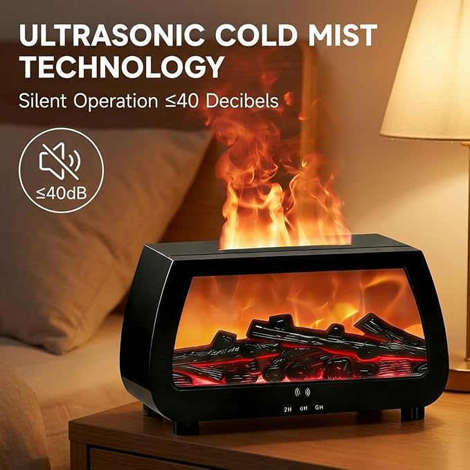 Essential Oil Diffuser with Fireplace Flame Lamp,Aromatherapy Aroma Humidifier, 7 Colors Noiseless Remote Control,Timer & Auto Shut-Off for Home Bedroom Office Spa Yoga