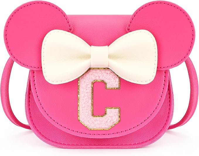 mibasies Toddler Purse Girl Gifts: Girls Birthday Gifts for 3-8 - Toys for Ages 2-4 Girls Mouse Ears Purse, Hot Pink, Letter C