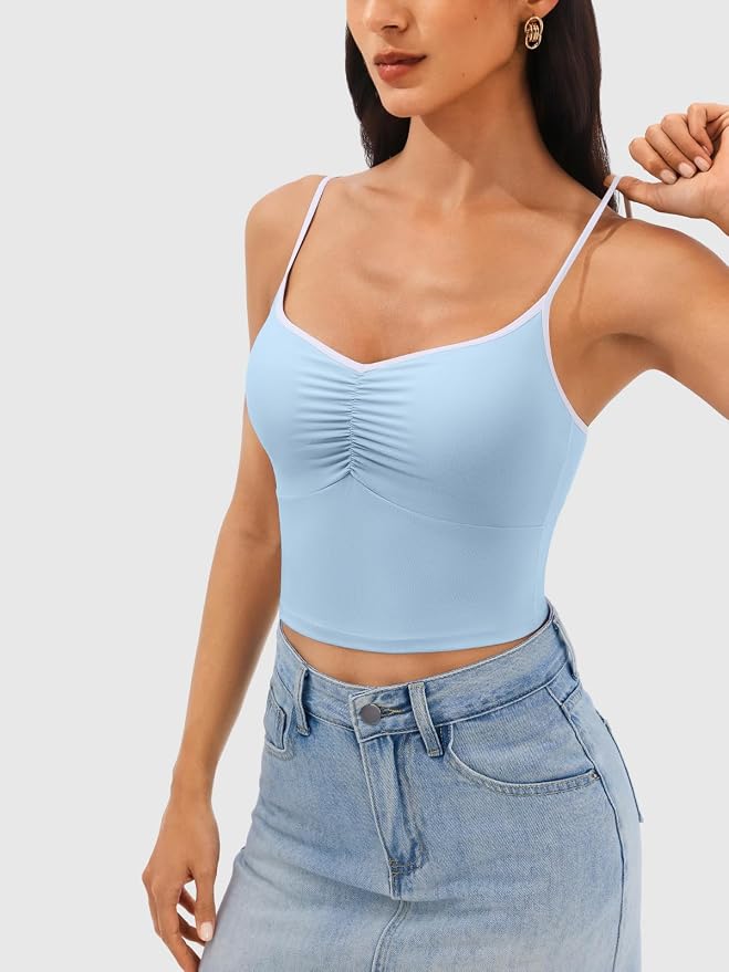 Longline Padded Sports Bra Workout Top for Women, Adjustable Straps Backless Crop Top Push Up Yoga Running Tank Top