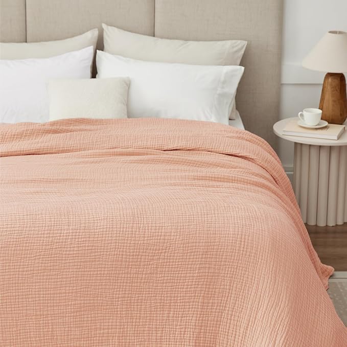 100% Cotton Muslin Blanket Twin 66" x 90", 6 Layers Breathable and Lightweight Cotton Blankets for Couch, Soft Cooling Summer Gauze Blanket for Adults All Season, Dusty Rose‌