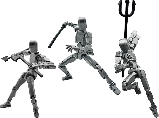 3D Printed Enlarge Body Size 8.1-inch Action Figure Dummy20, Full Body Mechanical Movable Toy, Multiple Accessories, Desk Decoration (Bracket, 3 HandsType, Weapons, Armour) (Brilliant Silver)