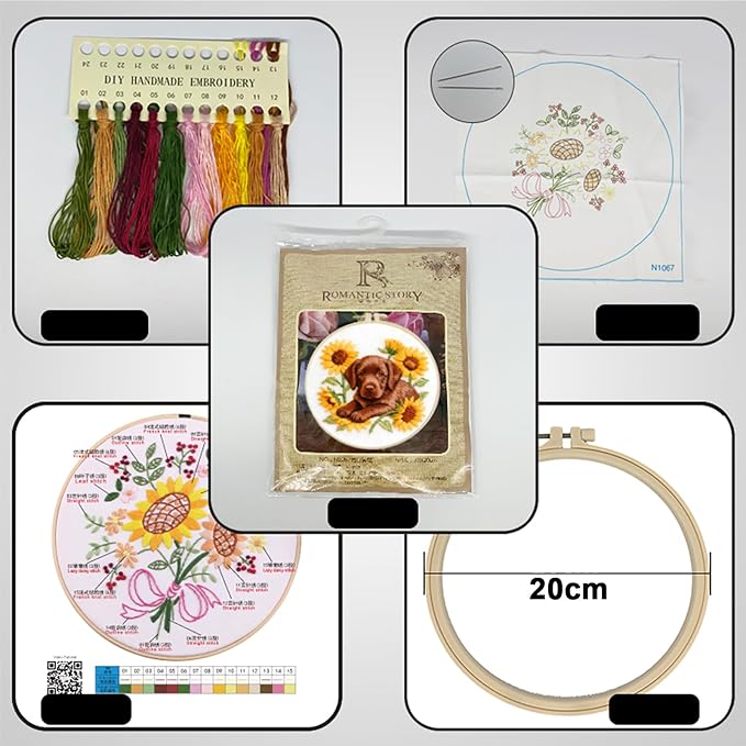 Embroidery Kit for Beginners Adults Labrador 11.4 * 11.4inch Stamped Cross Stitch Kits Needlepoint Starter Set with Embroidery Hoop, Color Threads, Needles and Instructions, Stitches Kit