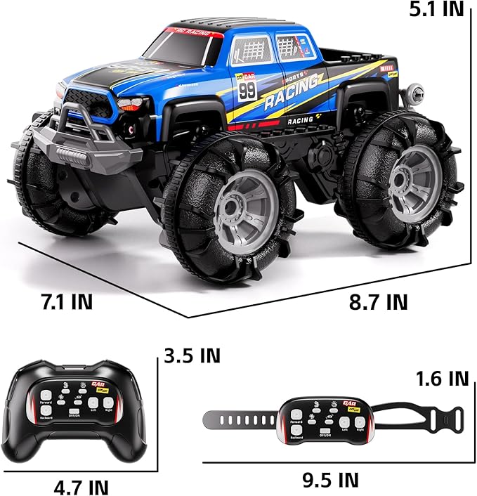 JUKUDAHU Remote Control Car for Boys 4-7, Amphibious RC Truck with Spray & Light, Remote Control Monster Truck Off-Road RC Cars for Boys Age 8-12, RC Cars for Adults Gift Toys 3-10