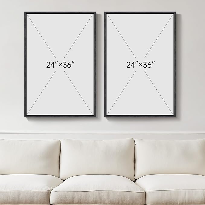 Large Framed Black and White Abstract Wall Art for Living Room, Set of 2 Modern Canvas Prints Paintings Artwork for Walls, Abstract Mountain and Moon Pictures for Bedroom Hallway Wall Decor 24x36 In