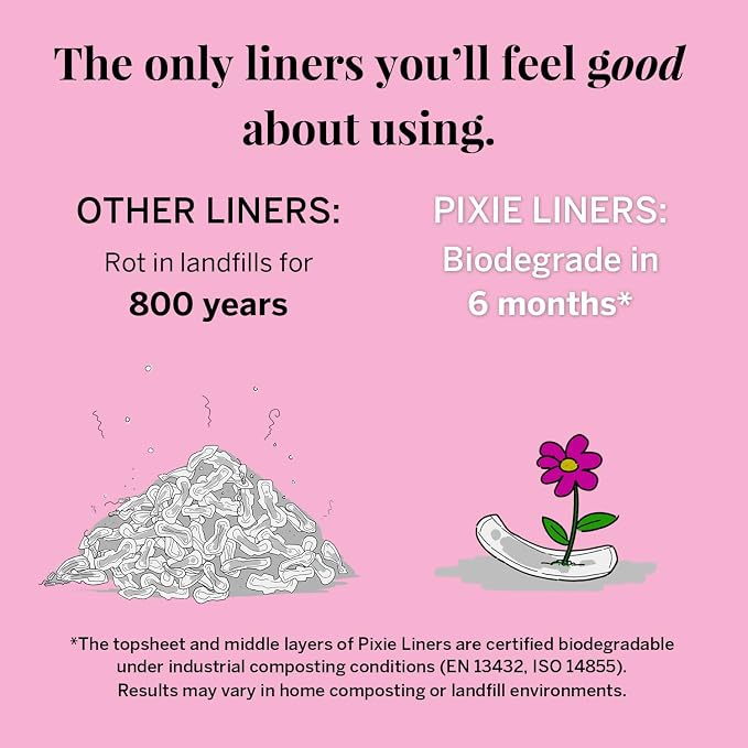 Pixie Organic Cotton Panty Liners for Women - Regular Wrapped Pantiliners - Light Absorbency & Ultra-Thin - Leak-Proof, Hypoallergenic & Unscented for Feminine Care - Compostable - 88 Count