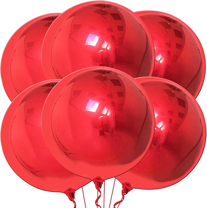 KatchOn, Red Balloons - Big 22 Inch, Pack of 6 | 4D Sphere Red Foil Balloons for Red Party Decorations | Metallic Balloons for Carnival, Casino Theme Party | Graduation Decorations 2026, Birthday