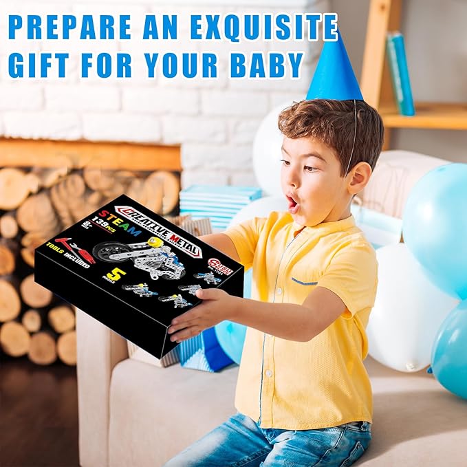 Building Kit Model Motorcycle Set, 5 in 1 Metal Motorbike STEM Project Building Toys for Kids Ages 8-12, DIY Assembly Metal Motorcycle Toys Model Gift