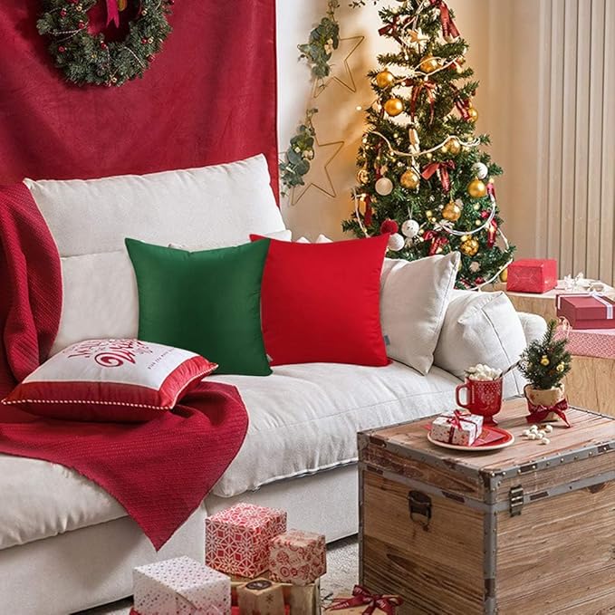 Thmyo 4-Pack 100% Cotton Comfortable Solid Decorative Throw Pillow Case Square Cushion Cover Pillowcase Sublimation Blank Pillow Covers DIY Throw Pillowcase for Couch Sofa Bed(24x24inch/60x60cm,Red)