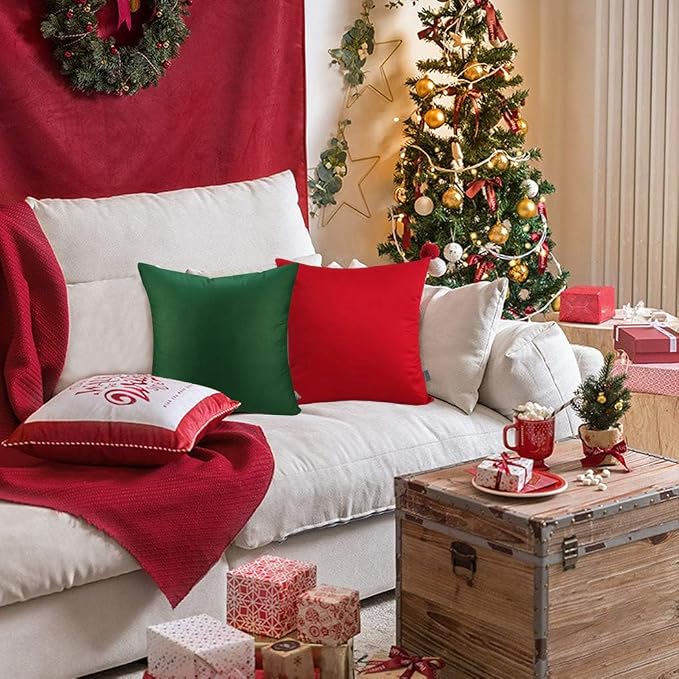 Thmyo 4-Pack 100% Cotton Comfortable Solid Decorative Throw Pillow Case Square Cushion Cover Pillowcase Sublimation Blank Pillow Covers DIY Throw Pillowcase for Couch Sofa Bed(20x20inch/50x50cm,Red)