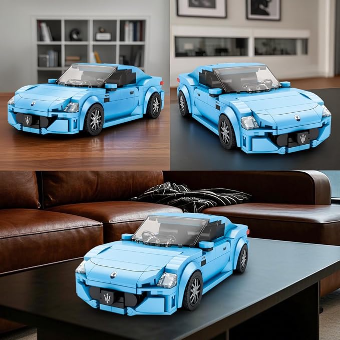 Reobrix Super Sports Car Building Blocks Sets, Classic Collectible Car Model for Teens Ages 14+, Mini Sports Cars Toy Kit for Adult Blue(384 Pieces)