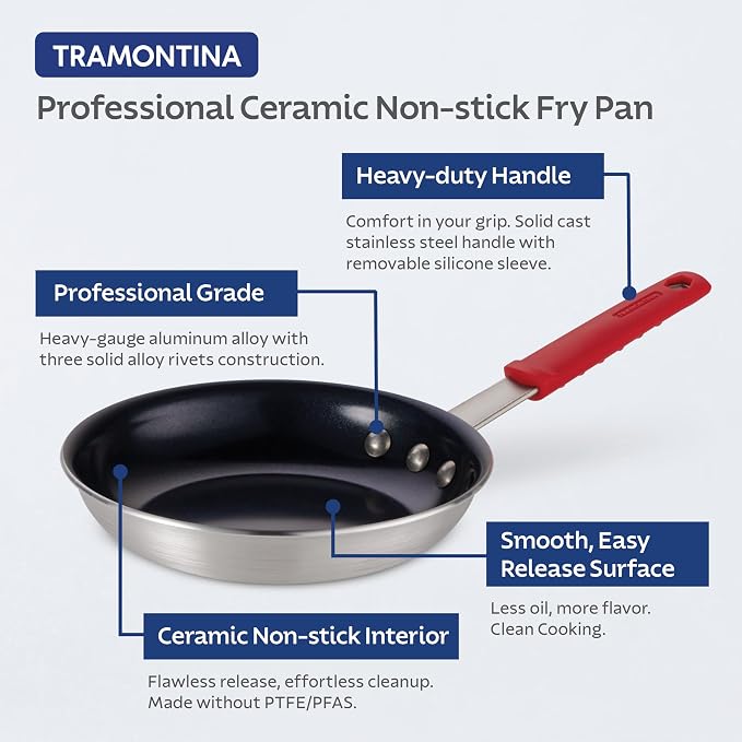 Tramontina Professional 10-Inch Ceramic Non Stick Frying Pan, Heavy-Gauge Aluminum Skillet with Ceramic Nonstick Coating, Dishwasher and Oven Safe, Black