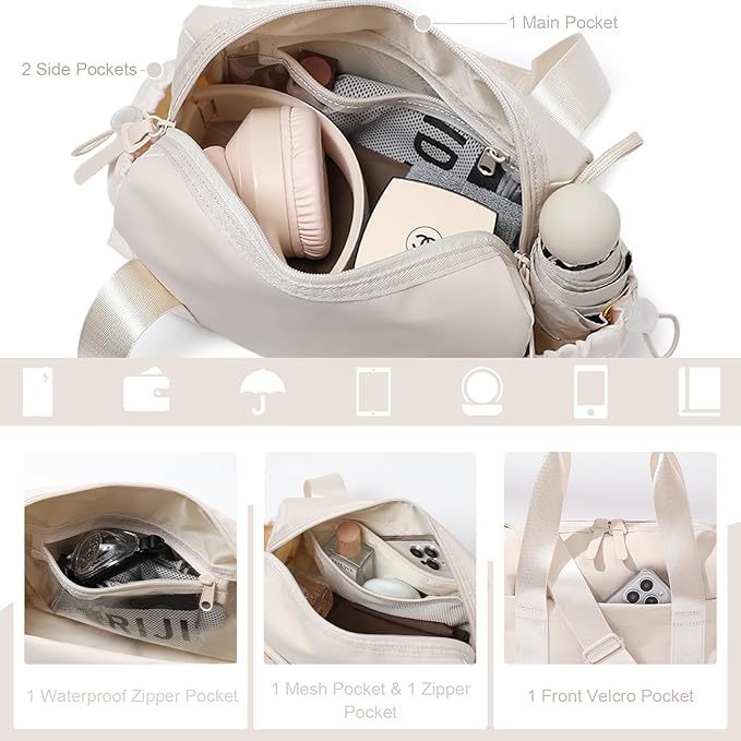 Bucosd Small Gym Bag for Women, Mini Crossbody Gym Duffle Bag with Wet Compartment, Carry on Gym Tote Bag for Workout Dance Sport Travel (Mini-Beige)