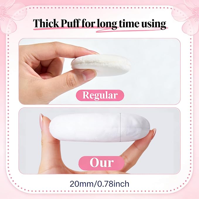 LAKIRA Large Body Powder Puff and Container, 2 Large Powder Puffs, Crystal Powder Container with 3.94" Puff for Baby Women, Dusting Powder Container with Puffs for Women, Bath, Home Use (4″ Pure C)