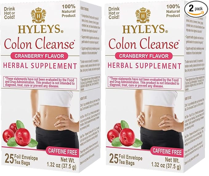 Hyleys Colon Cleanse Tea Cranberry Flavor - 25 Tea Bags (2 Pack)