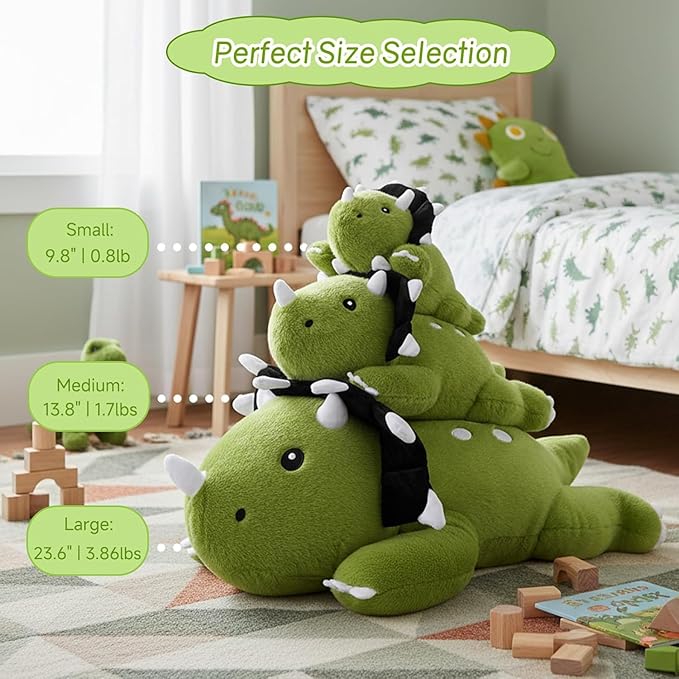 SQEQE Weighted Triceratops Dinosaur Plush, Weighted Stuffed Animal Dinosaur for Comforting Hugs, Soft Plushie Toy Pillow Gift for Kids, Valentines Birthday Decoration 9.8 Inch, 0.8 Lb