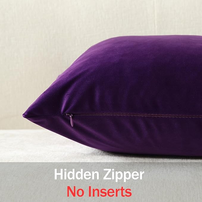 Euro Sham Covers 24x24 Purple: Pack of 2 Cozy Soft Velvet Square Modern Luxury Decorative Throw Pillow Cases for Sofa Couch Living Room Bed Home Decor