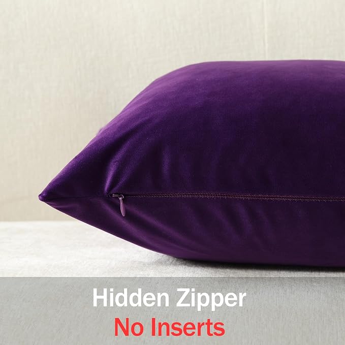 Euro Sham Covers 26x26 Purple: Pack of 2 Cozy Soft Velvet Square Modern Luxury Decorative Throw Pillow Cases for Sofa Couch Living Room Bed Home Decor