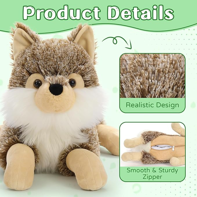 Tezituor 4Pcs Realistic Wolf Stuffed Animals Set, 20 Inch Large Mommy Stuffed Wolf Plush with 3 Baby Wolves Toy, Soft Gray Wolf Plush Pillow Gift for Boys Girls