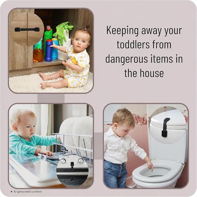 Bates- Child Safety Strap Locks, 12 Pack, Black, Baby Cabinet Locks with Adjustable Strap Length