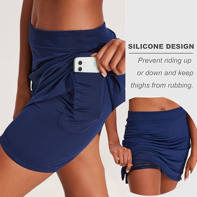 Ekouaer 16" Skorts for Women with Pockets Golf Pickleball Tennis Skirt | Silicone Grippers,2 Inner Pockets,Wide Waist,Side Slit Hem,Breathable,Soft,Lightweight