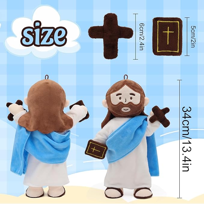 Jesus Plush Doll with Jointed Skeleton Jesus Plushie 13.4" Poseable Jesus with Removable Accessories Easter Christian Gifts for Kids (Blue)