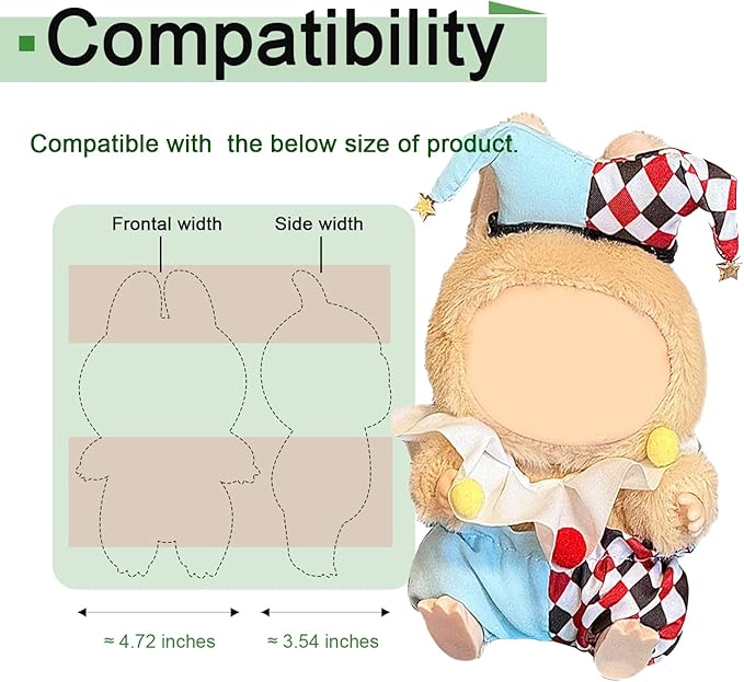 Clown Costume for labubu Dolls (15cm & 17cm Monster Keychain-Macaron/Have a seat/Energy). Clothing Accessories for labubu Clothes. Clownish Outfits for labubu Outfits.