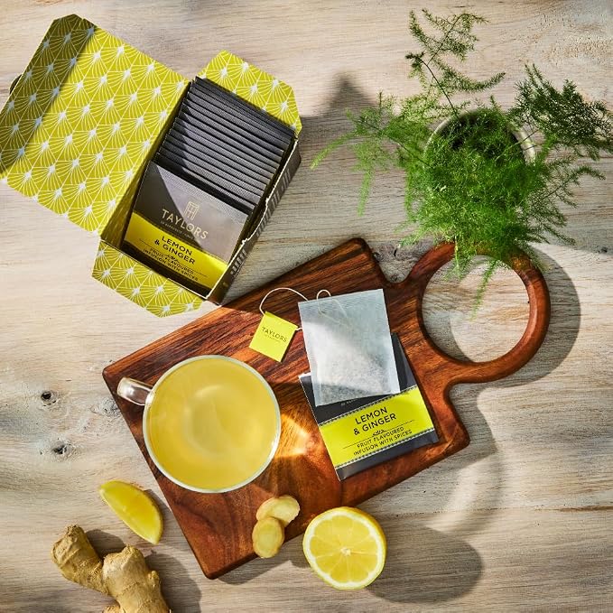 Taylors of Harrogate Lemon & Ginger, Herbal Tea, Individually Wrapped Bags, 20 Count (Pack of 1), Cleansing, Invigorating and Citrussy, Caffeine-Free, Enjoy Hot or Iced, 20 Teabags