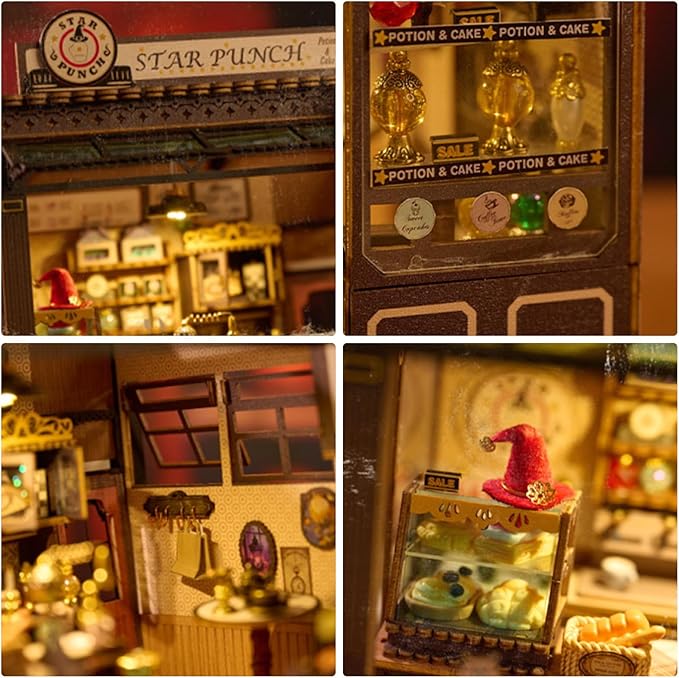 Foyucool DIY Miniature House Kit, Dollhouse Kit with LED Light, Mini House Building Kits for for Adult to Building, Christmas Home Decorations Gifts for Family and Friends, Cakehouse