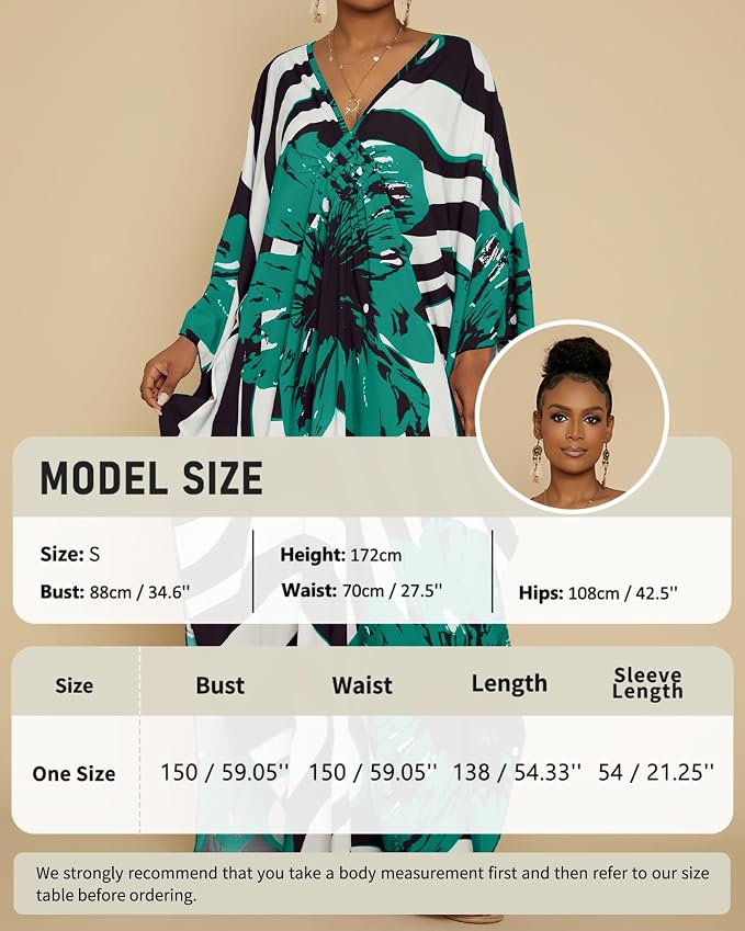 Bsubseach Kaftan Dresses for Women Floral Print Plus Size Beach Cover Up | Lightweight V Neck Loose Fit Boho Dress, Batwing Sleeve Side Slit, Moo Moos for Women Home Loungwear Cruise Resort Wear