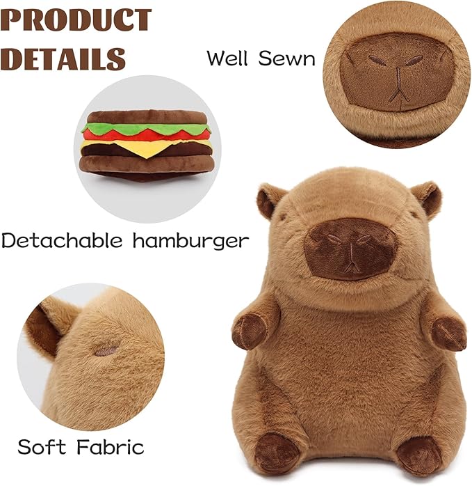 Hamburger Capybara Plush13.7inch,Cute Burger Capybara Stuffed Animal Giant Capibara Plushies Pillow Toy Gifts for Boys Girls Kids