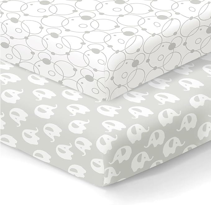 100% Organic Cotton Fitted Sheets for Graco Pack n Play, Babyletto, Pamo Babe, Hiccapop, Dream on Me, Evenflo, Baby Trend, Hygge Hush Portable/Mini Crib/Playards, Beka Bedside Bassinet 2 Pk
