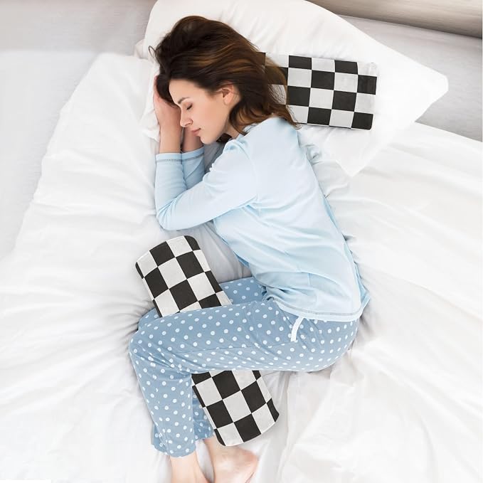 Checkered Black Neck Roll Pillow Bolster Round Health Memory Foam Long Cervical Cylinder Pillows with Removable Washable Cover for Body Bed Legs Back Yoga