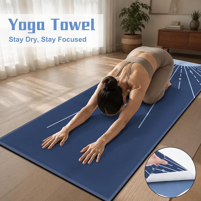 Yoga Mat Towel, Hot Yoga Non Slip with 4 Corner Pockets, 70 x 26 in | Soft Absorbent Microfiber With Four Corner Pockets, Fits Over Yoga Mats For Hot Yoga, Pilates, Gym, And Travel