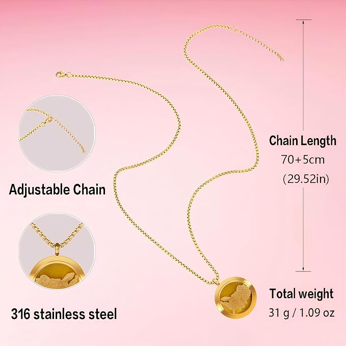 Aromatherapy Diffuser Necklace-Eagles Essential Oil Necklace,Aromatherapy Diffuser Pendant for Men and Women,Portable,Suitable for Yoga,Meditation,Travel,Stress Relief Gift(Gold 30mm)