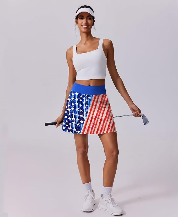 PINSPARK 17" Golf Skorts for Woman High Waisted Tennis Skirt with 4 Pockets | Lightweight, Quick Dry, 4-Way Strecth, Breathable, Tummy Control, UPF 50+ Athletic Skort for Workout, Pickleball, Gym, Casual