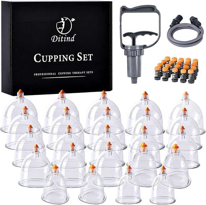 Cupping Therapy Set, 24 Pcs Cupping Set, Professional Cupping Kit for Massage Therapy, Portable Upgrade Cupping with Case, Pump Suction Cups for Cellulite Muscle Pain Relief Physical Therapy